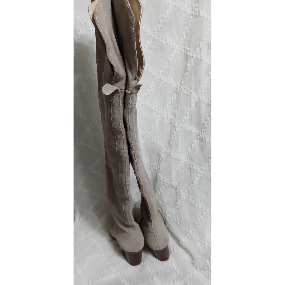 Sole Society Melbourne Taupe Suede Over The Knee Block Heel Boots Womens 6.5M 37